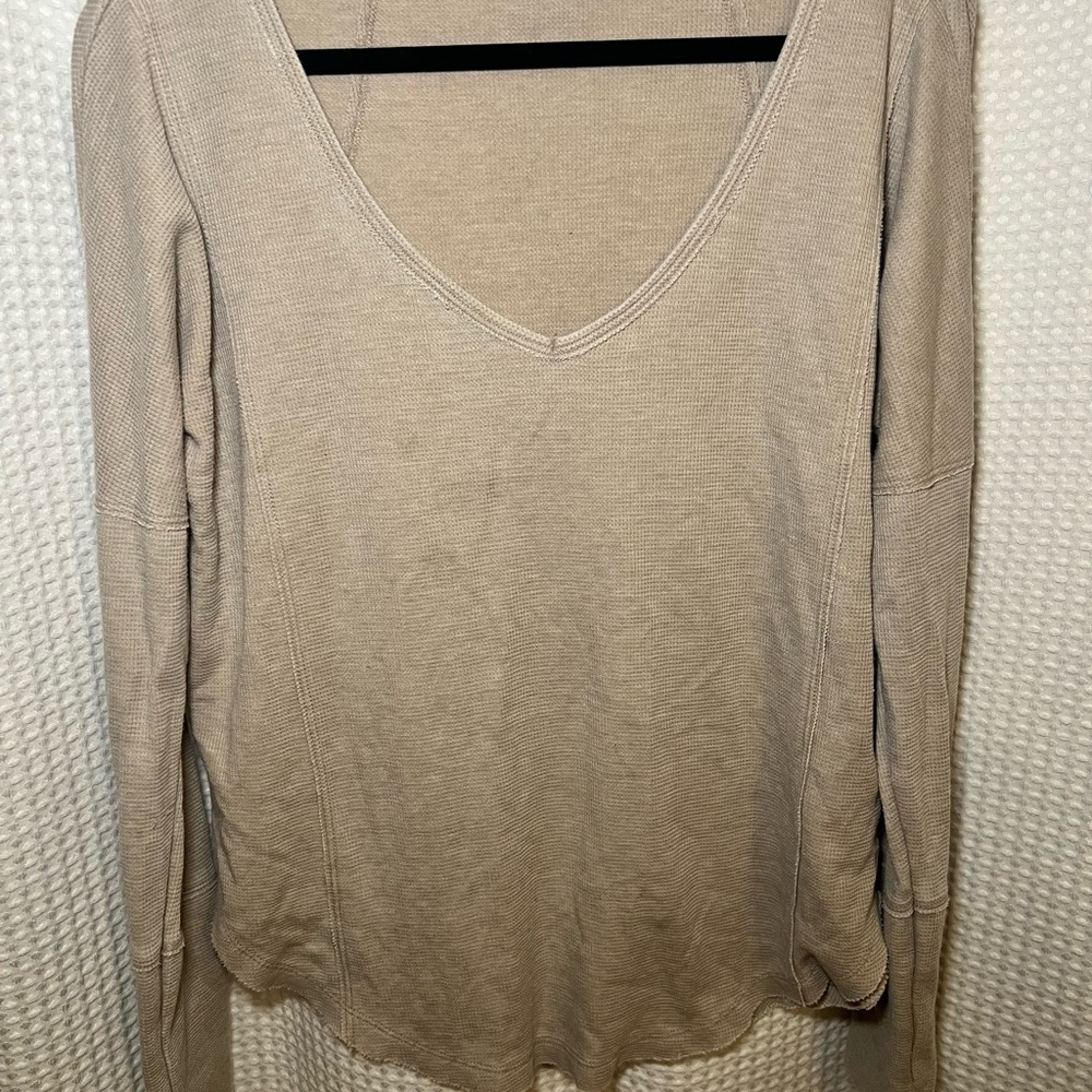 Lucky Brand Taupe Long Sleeve V-Neck Top